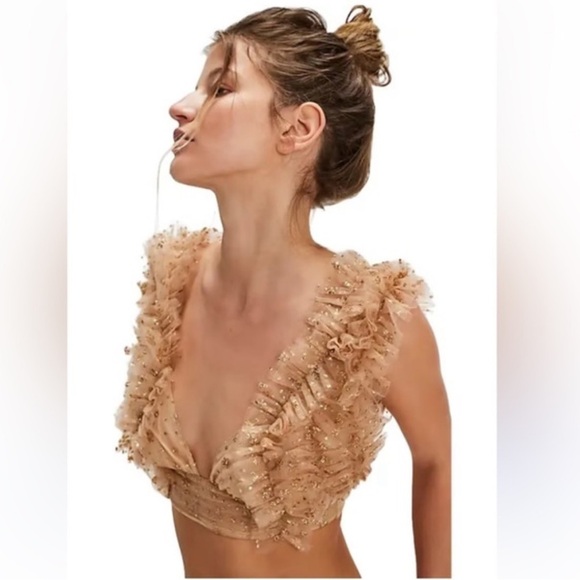 New Free People One Sosha Party crop Top in Gold - Picture 1 of 16